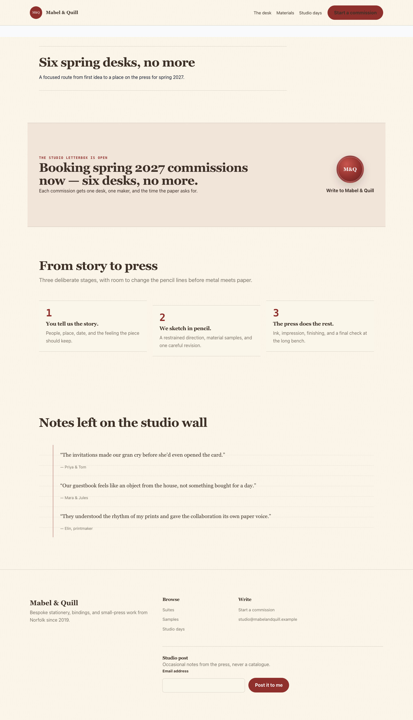 Paperdesk commission call to action with a wax seal