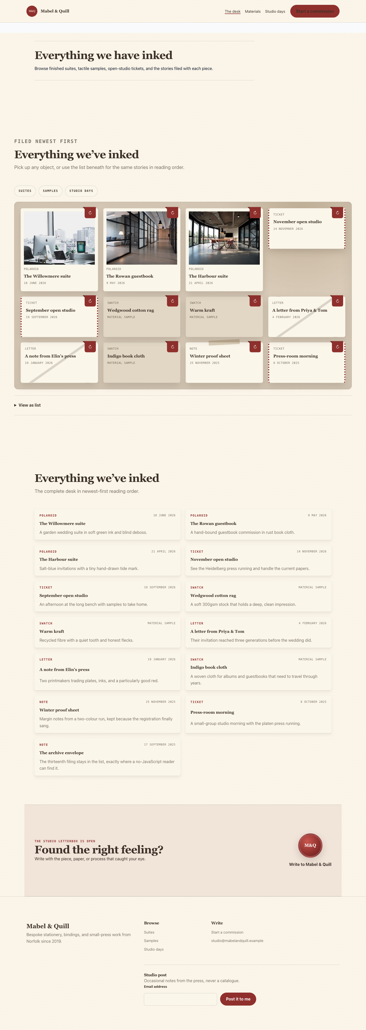 Paperdesk portfolio directory in a tidy object grid