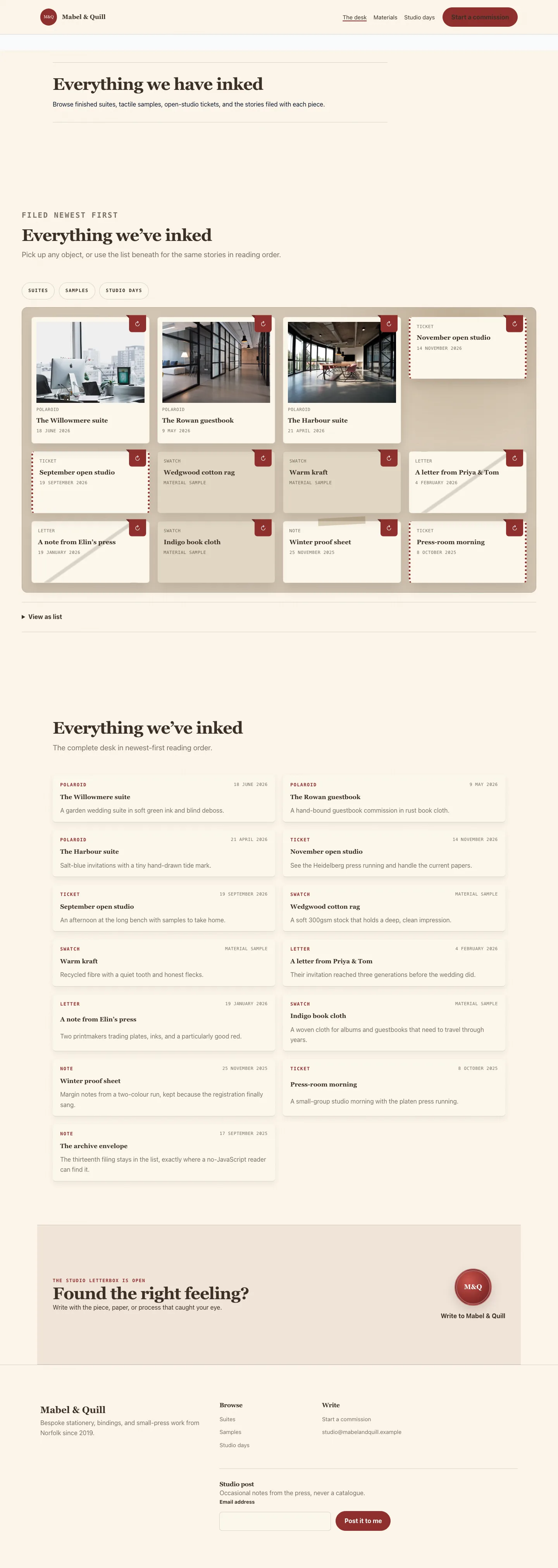 Paperdesk portfolio directory in a tidy object grid