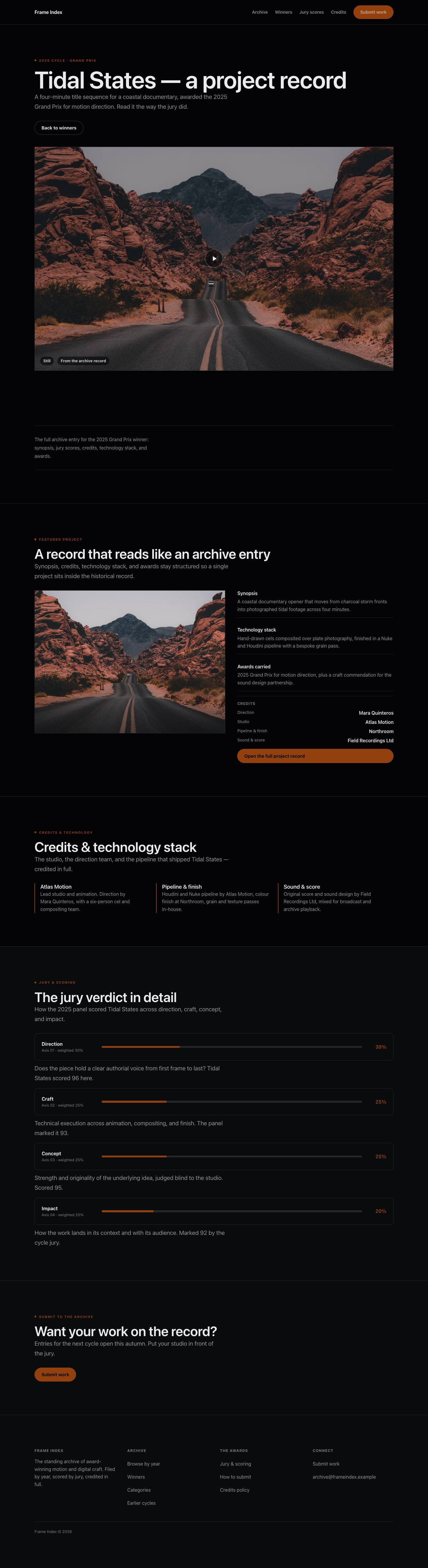 Showreel landing page preview