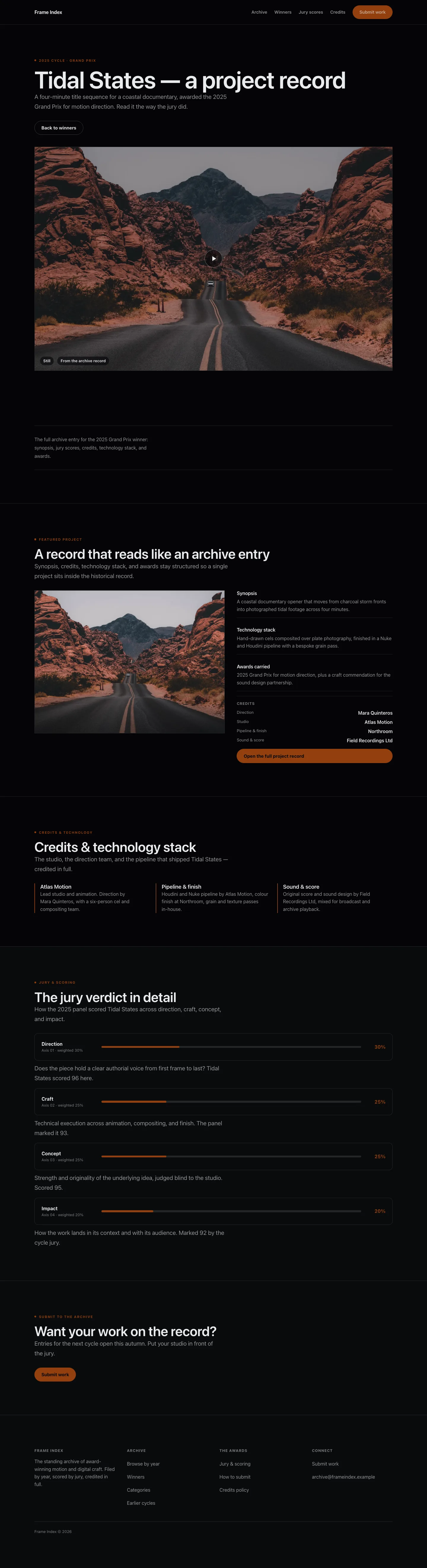 Showreel landing page preview