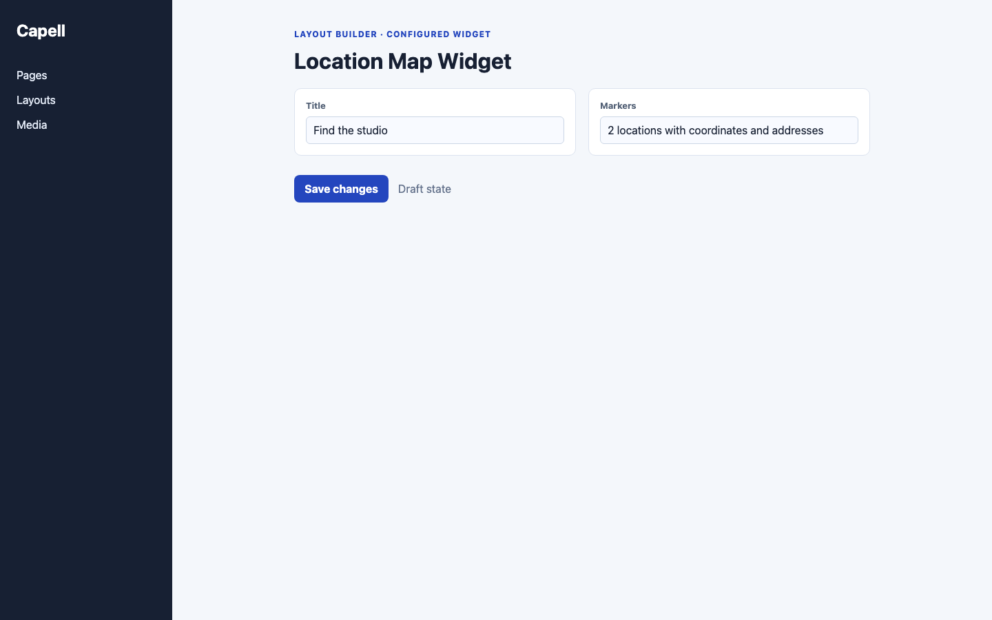 Location Map Layout Builder Editor screenshot.