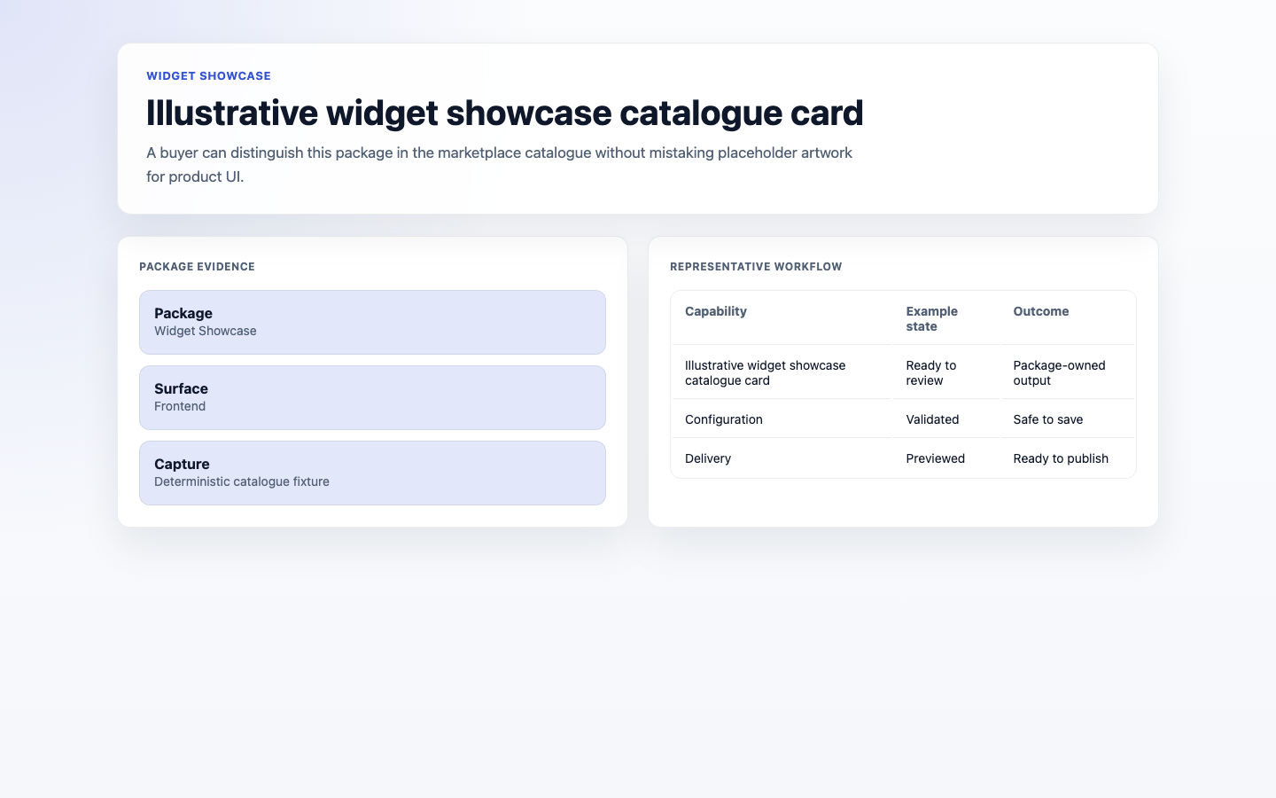 Widget Showcase Catalogue Preview screenshot.