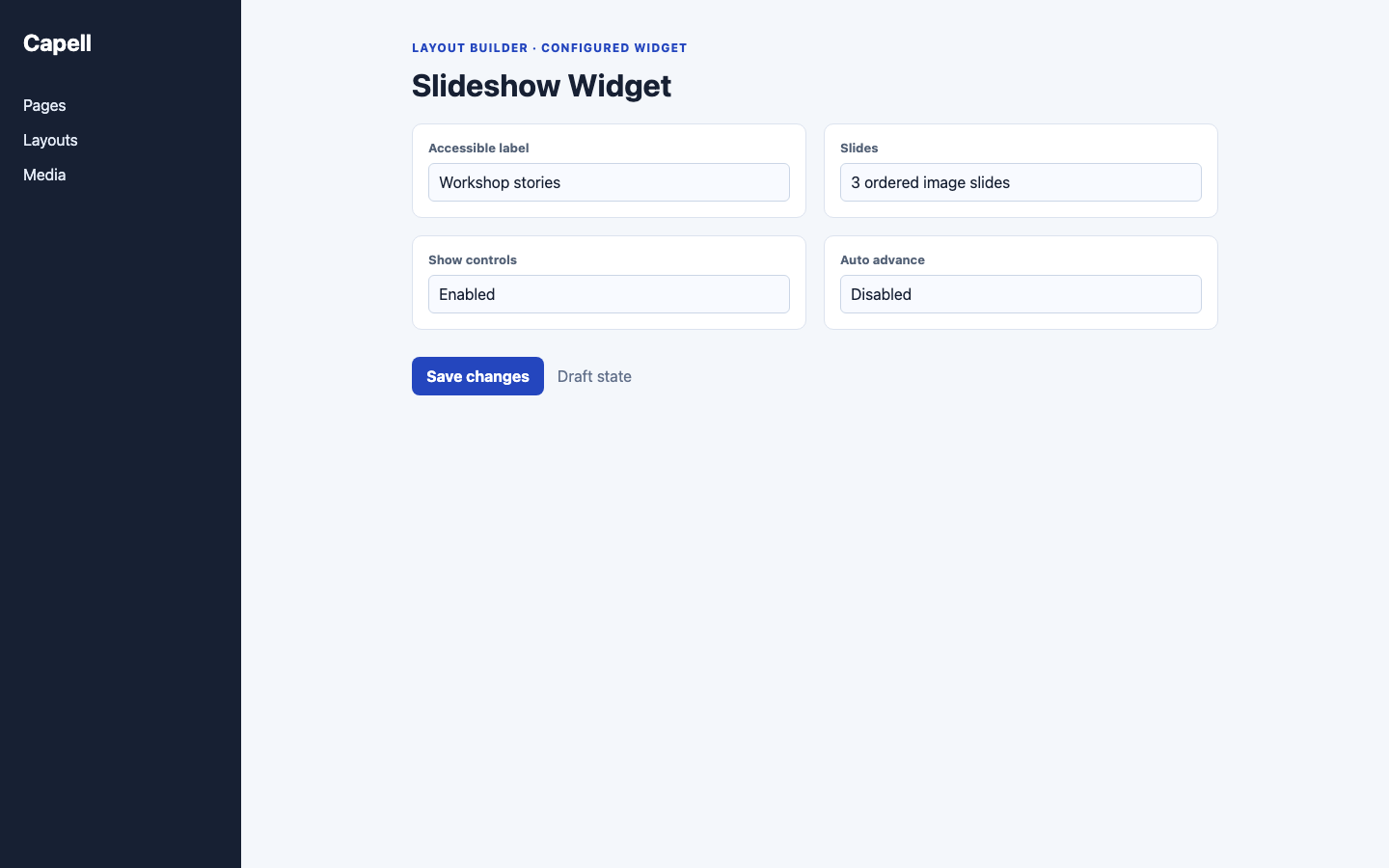 Slideshow Layout Builder Editor screenshot.